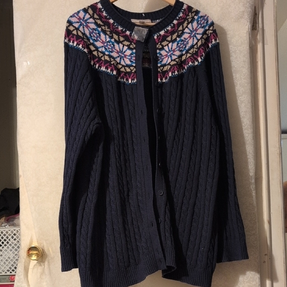 Woman Within Navy Cardigan with Colorful Pattern 3X New Without Tags - Picture 16 of 16